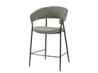 BC-163 counter stool in warm gray greige mélange fabric, open-arm curved back, black powder-coated steel frame