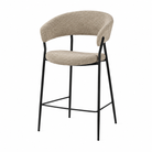 BC-163 counter stool in sand taupe textured fabric, open-arm silhouette, matte black steel base