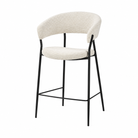 BC-163 counter stool in oatmeal ivory mélange upholstery, sculpted low back, slim black steel legs.