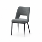 Open-back upholstered dining chair CD-3123 in Petrol linen-look fabric with black metal legs