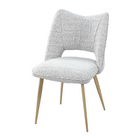 Decorative bouclé open-back winged dining chair in frost for residential dining room, wood-grain transfer print steel legs — DC-3208