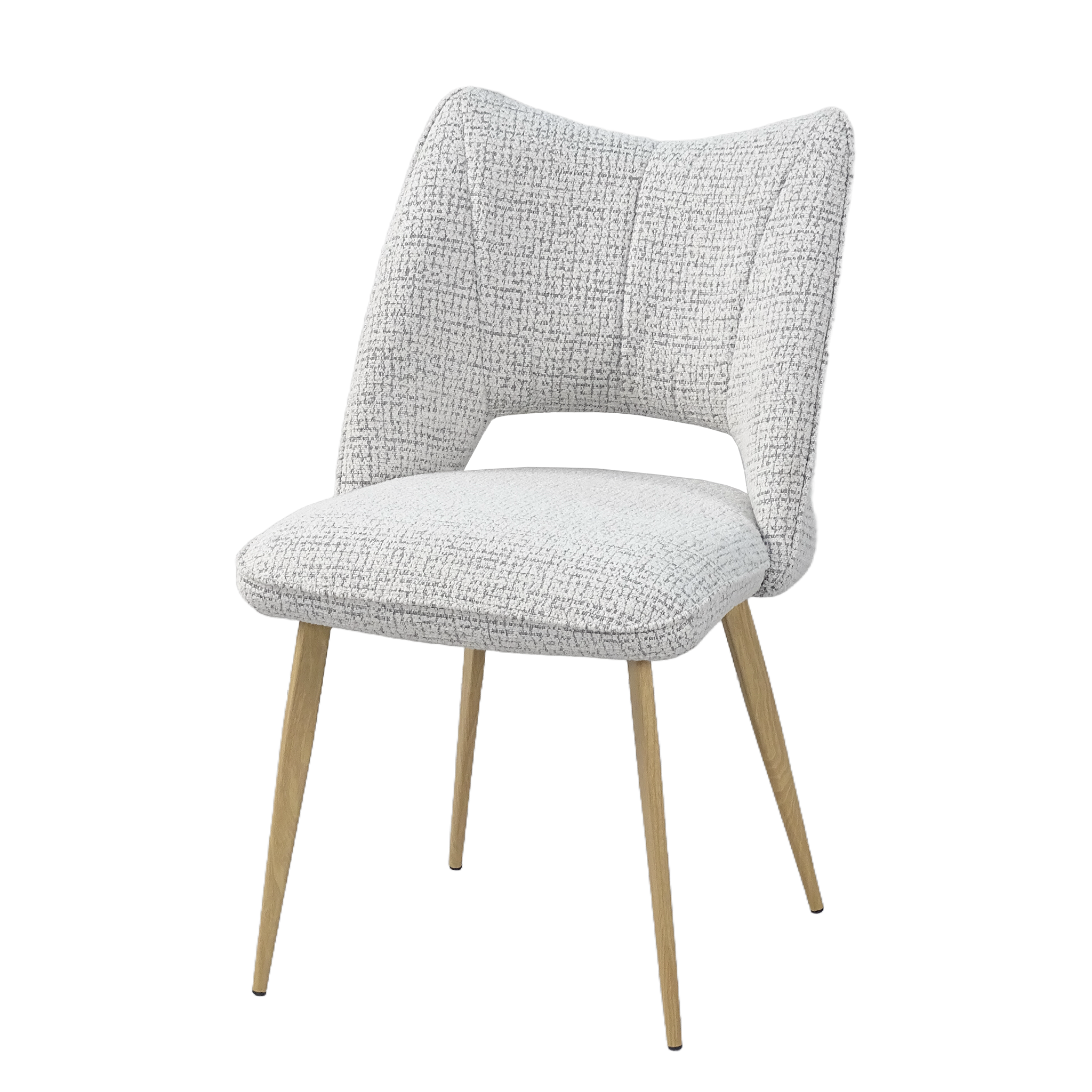 GEYA Seating decorative bouclé open-back winged armless dining chair in oat, sculpted silhouette with wood-grain transfer print legs — DC-3208