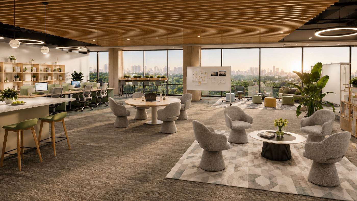 Flexible Light Office Seating Zone with [