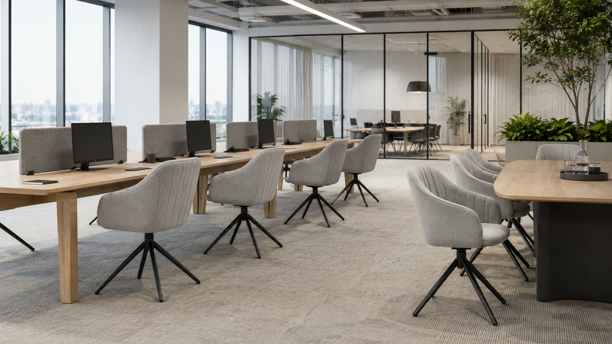 Soft Light Grey mélange woven swivel chairs open-plan office multi-unit contract DC-5002