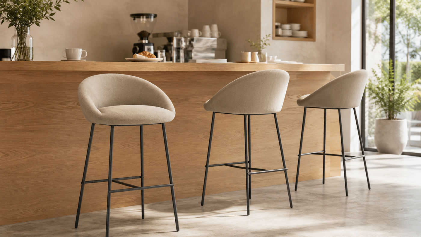 Dune curved-shell bar stools boutique café counter seating close-up BC-88