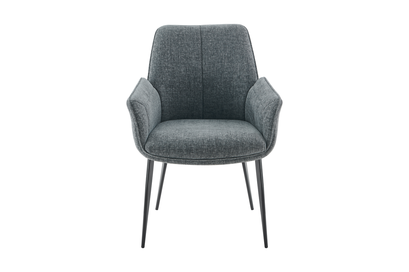 GEYA Seating patchwork upholstered dining armchair in charcoal grey — front view showing wraparound arm profile and high-back silhouette — DC-3207
