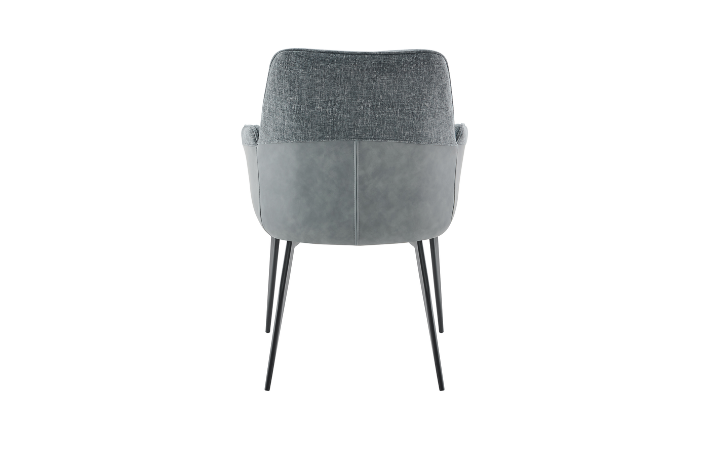 Patchwork upholstered dining armchair in charcoal grey — TER leather-look outer back panel with matching piping and rectangular steel frame — DC-3207