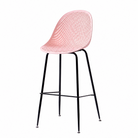 Perforated polypropylene bar stool in blush pink with curved open-lattice shell and black steel legs, PC-76