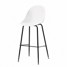 Perforated polypropylene bar stool in white with tapered black steel frame and diamond-lattice shell, PC-76