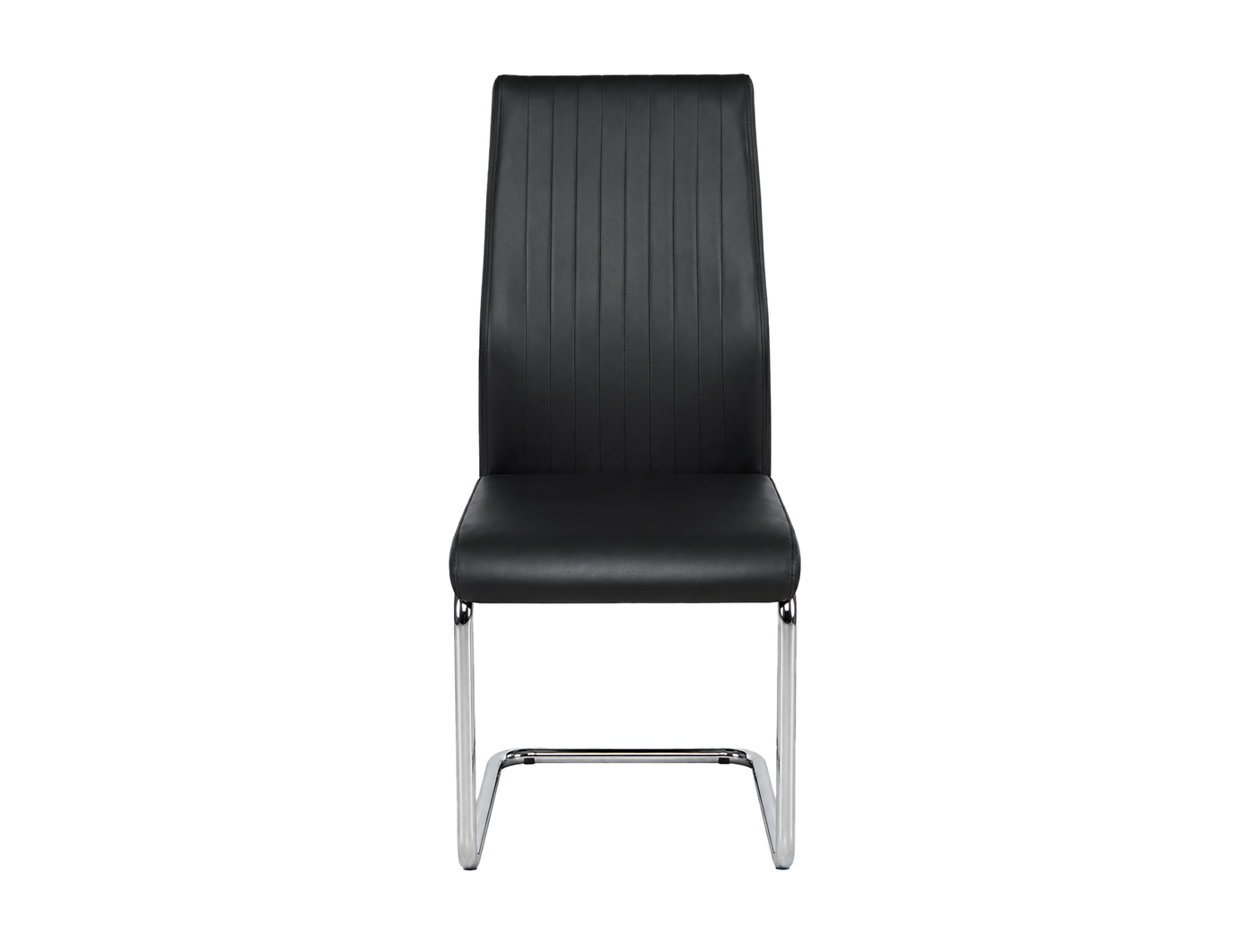 Front view of high-back channel-stitched cantilever chair in black performance PU showing smooth upholstered seat and chrome-plated steel frame — GEYA Seating DC-1670