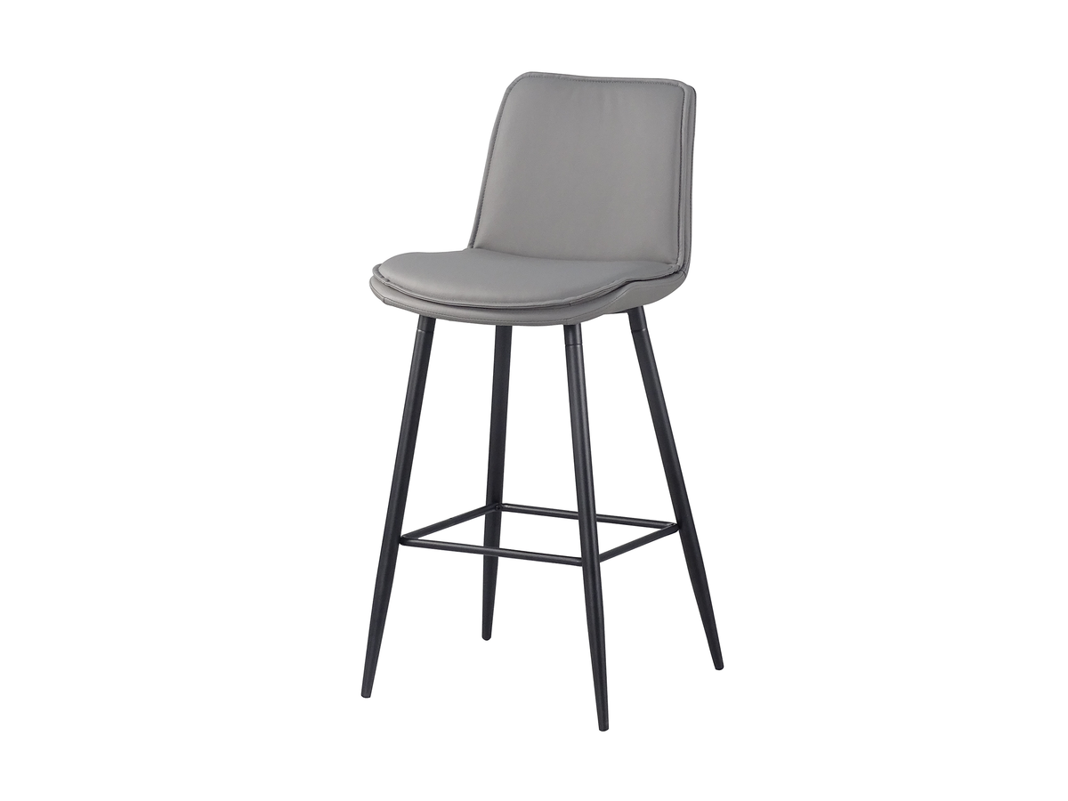 Three-quarter perspective of bar stool in Mist highlighting flanged perimeter seams and steel footrest BC-66-705