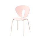Petal-form polypropylene side chair in blush pink with exposed looped steel support and matching frame finish, PC-96

