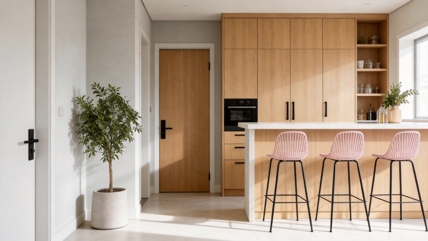 Blush Pink PP Bar Stools for Kitchen Island Seating with [