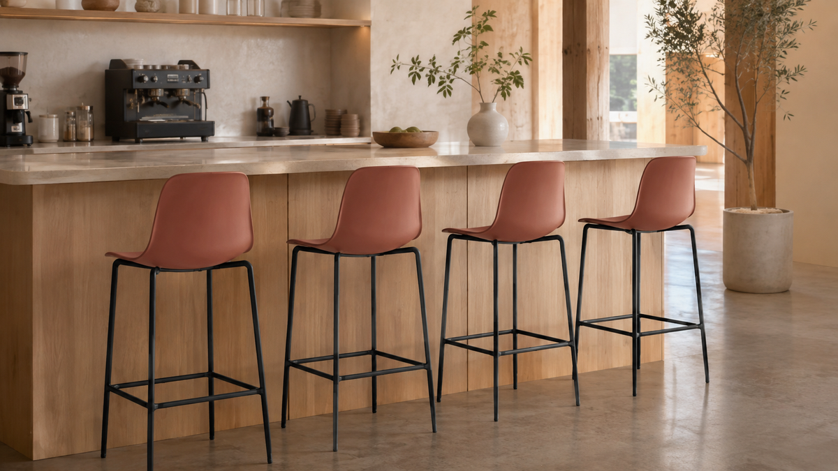 Polypropylene bar stools for an indoor café and bistro seating area