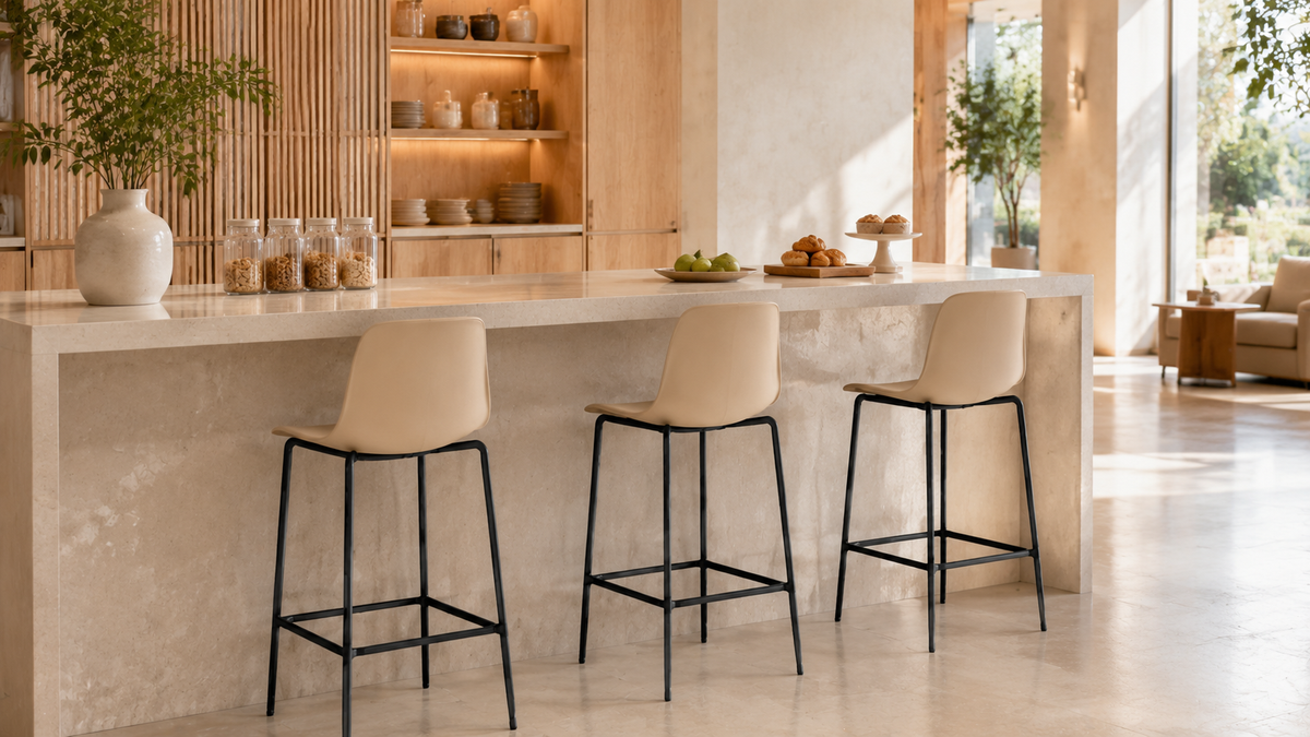 Polypropylene counter stools for a hotel breakfast and hospitality interior