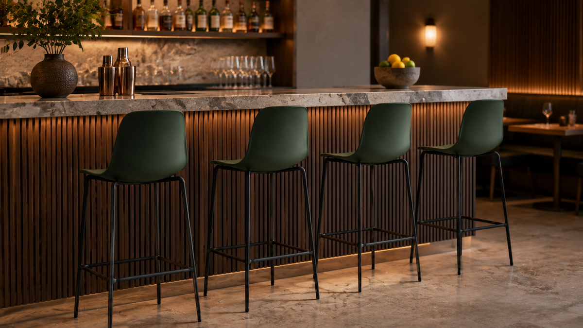 Commercial polypropylene bar stools for a restaurant dining bar