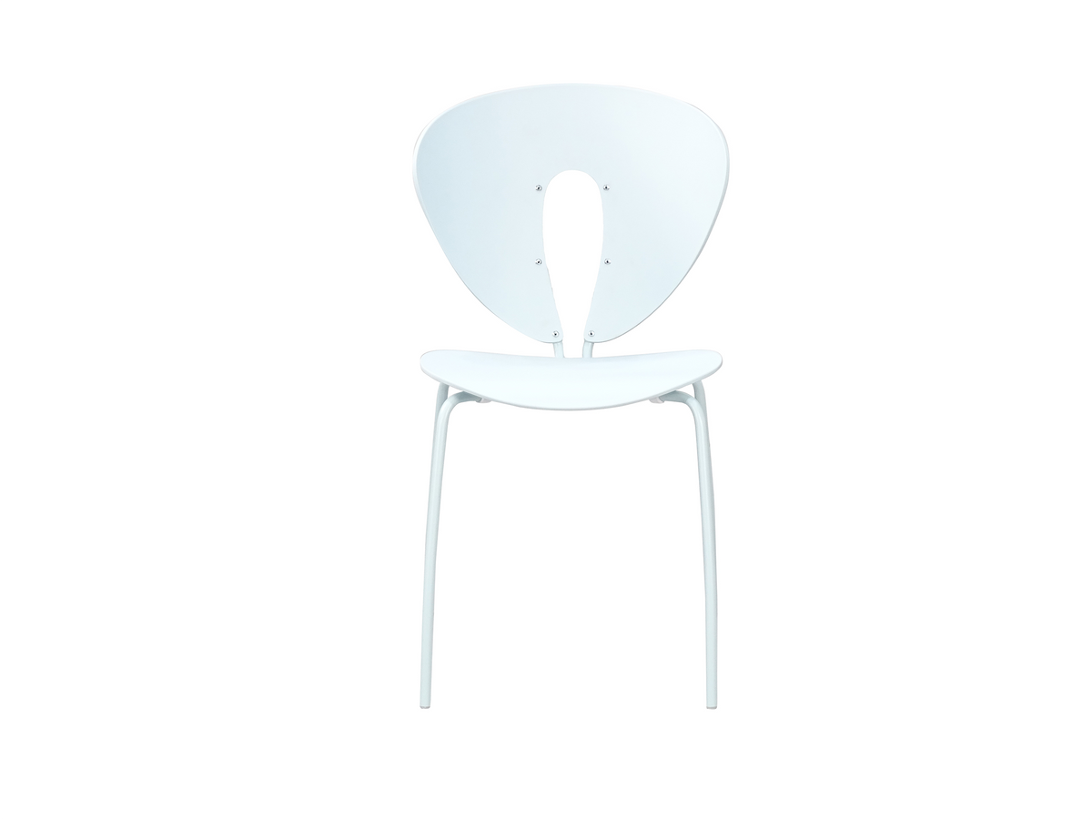 Front view of cut-out back polypropylene side chair in pale mint with teardrop opening and petal-form backrest, GEYA Seating PC-96