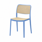  Armless polypropylene dining side chair in cornflower blue frame with cane-look woven seat and back panel PC-23