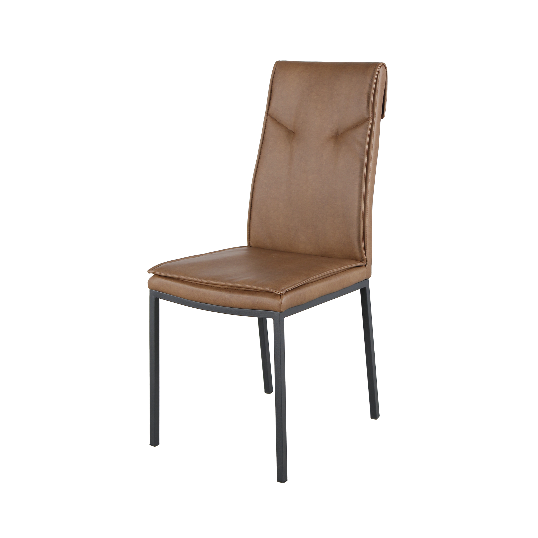 Upholstered high-back armless PU dining chair with fold-over backrest and piped seams in Cognac, GEYA Seating DC-1552