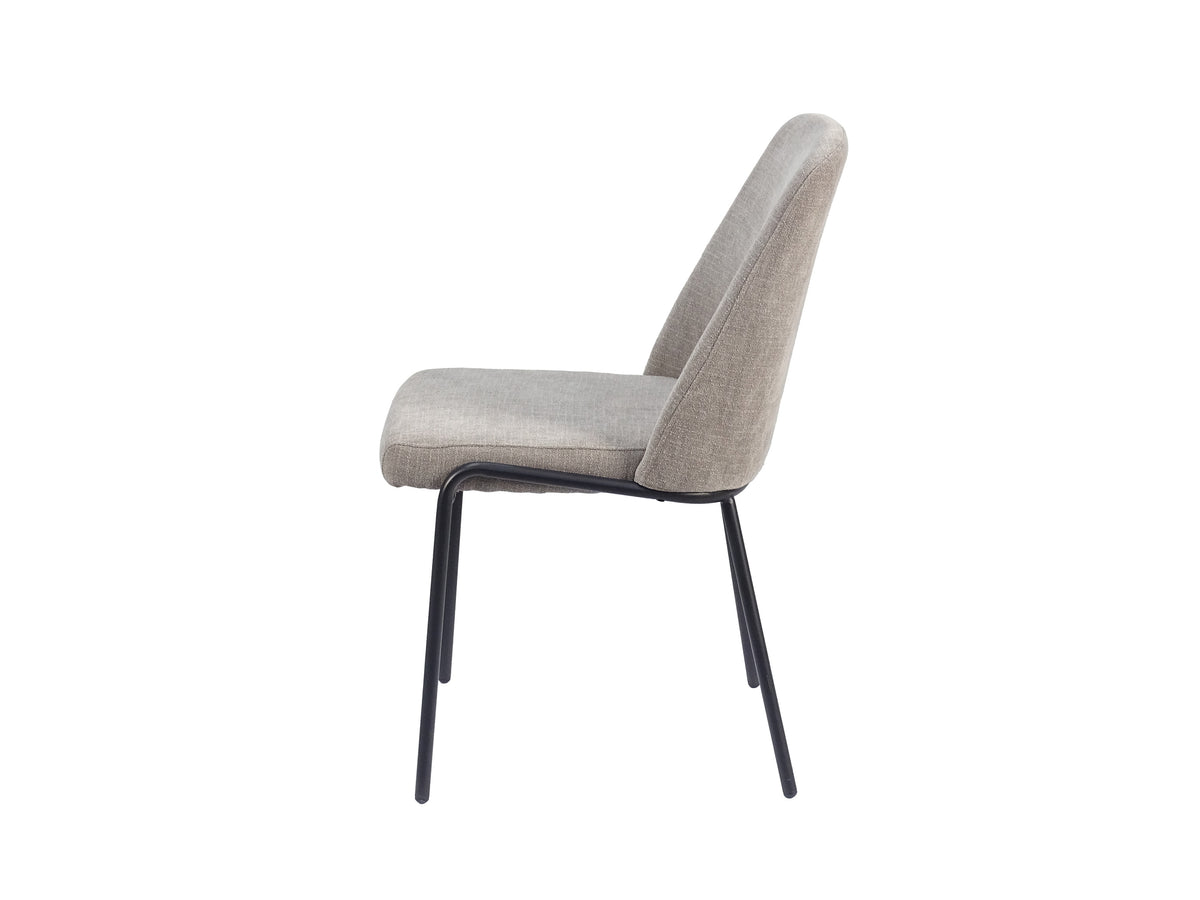 Side view showing raked backrest and 48 cm seat height of greige padded dining chair DC-3070