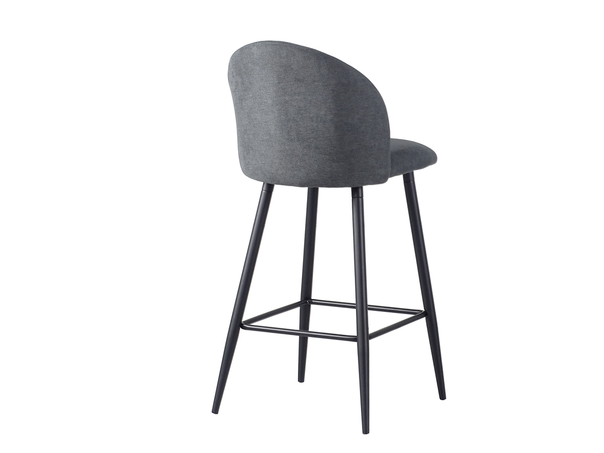 Rear elevation of curved bar stool in Charcoal Grey showing sandy black frame and perimeter footrest BC-50-750
