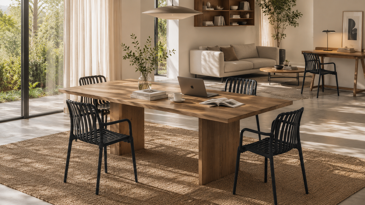 Modern Dining Workspace with Black PP Armchairs with [