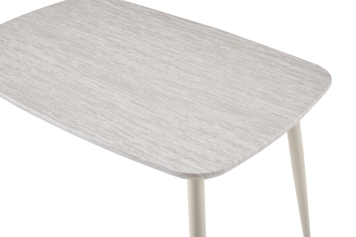 Reverse-bevel dining table with 25 mm MDF tabletop, rounded corner and undercut edge detail, T-173
