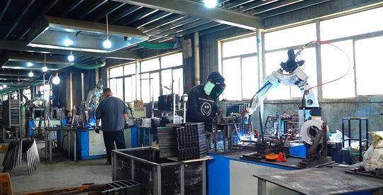Robotic welding of metal dining armchair frames at GEYA
