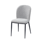 Rounded-back bouclé dining chair in ash grey textured fabric with tapered black steel legs — GEYA Seating DC-3061