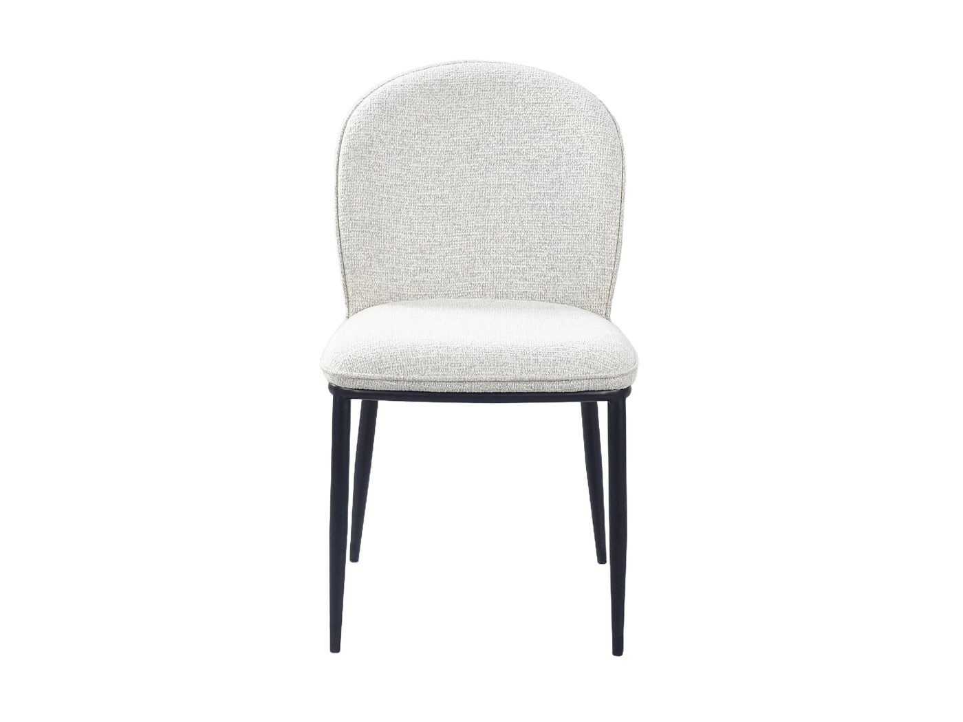 Front view of rounded-back bouclé dining chair in warm taupe showing softly rounded backrest profile and tonal piping detail — DC-3061
