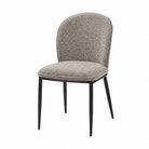 Rounded-back armless dining chair in warm taupe bouclé upholstery with tonal piping and black powder-coated steel frame — DC-3061