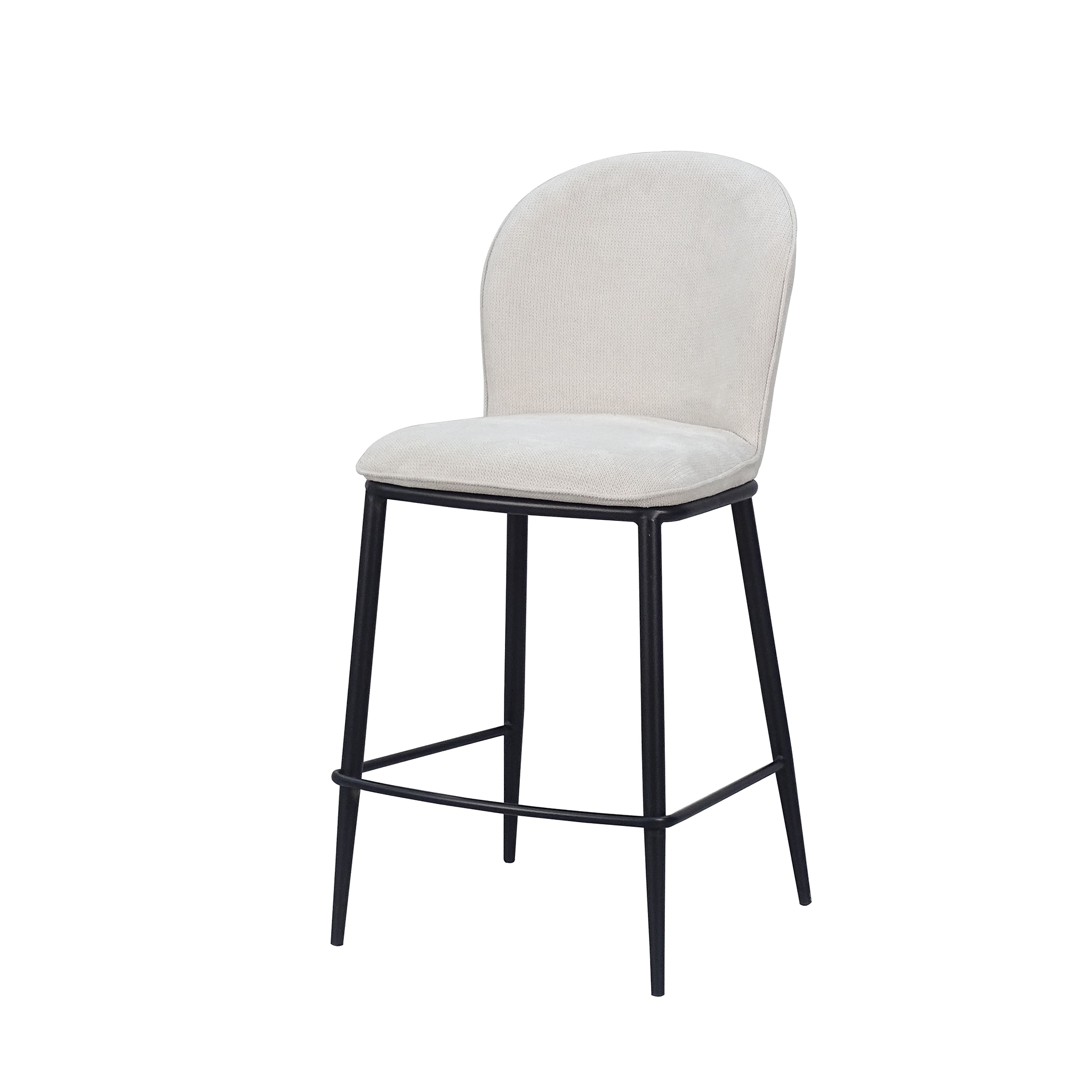 Rounded-Back Linen-Look Counter Stool in Chalk with black metal footrest frame — BC-75