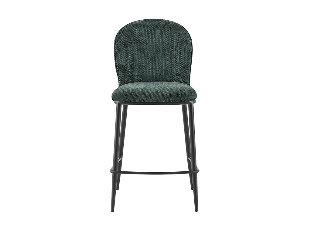 Linen-look rounded-back counter stool front view showing softly curved backrest crown and fully upholstered seat, GEYA Seating BC-75