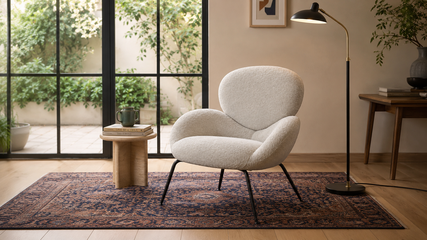 Rounded Bouclé Lounge Chair for Warm Residential Reading Corner with [