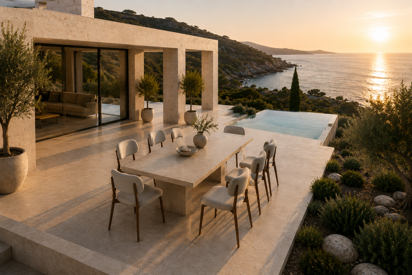 Coastal Terrace at Sunset with [