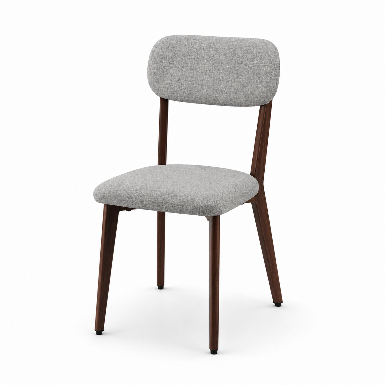 Rounded Cushion Dining Chair in soft stone grey linen-look upholstery with a rounded back cushion and slender walnut-tone steel frame, model DC-3257.