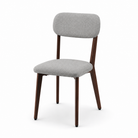 Rounded Cushion Dining Chair in soft stone grey linen-look upholstery with a rounded back cushion and slender walnut-tone steel frame, model DC-3257.