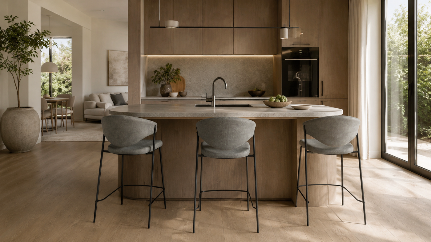Shell-Back Upholstered Counter Stool for Modern Kitchen Island with [