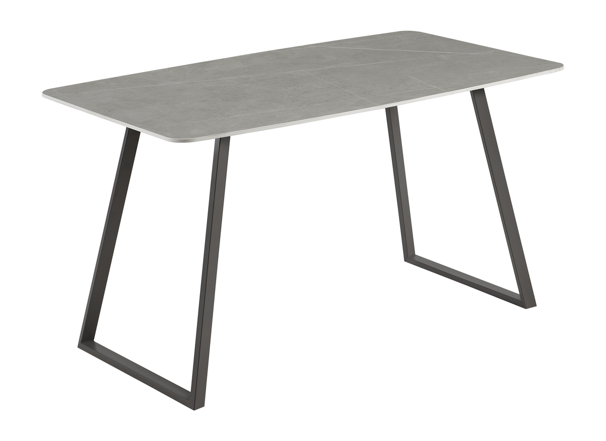 Bow-sided sintered stone dining table in grey marble effect for contract and residential dining, T-122