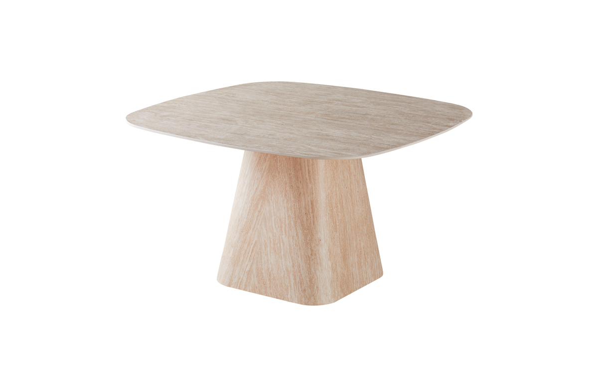 Sintered stone dining table with flared pedestal base in beige travertine effect, GEYA Seating T-152