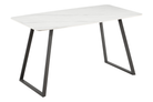 Bow-sided sintered stone dining table in white marble effect with trapezoid steel legs, GEYA Seating T-122