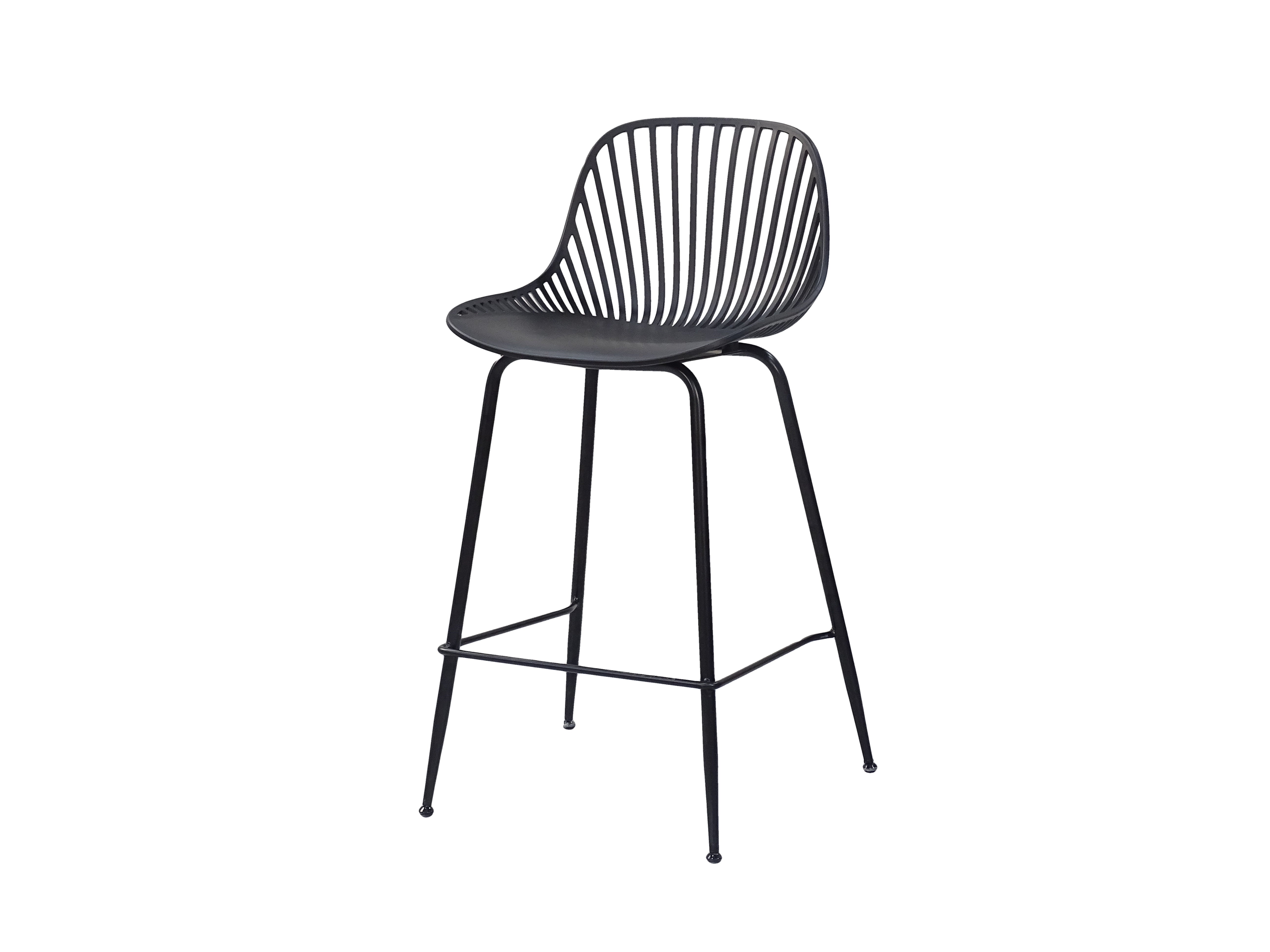 	Slat-Back Polypropylene Bar Stool in Charcoal Black — PC-77