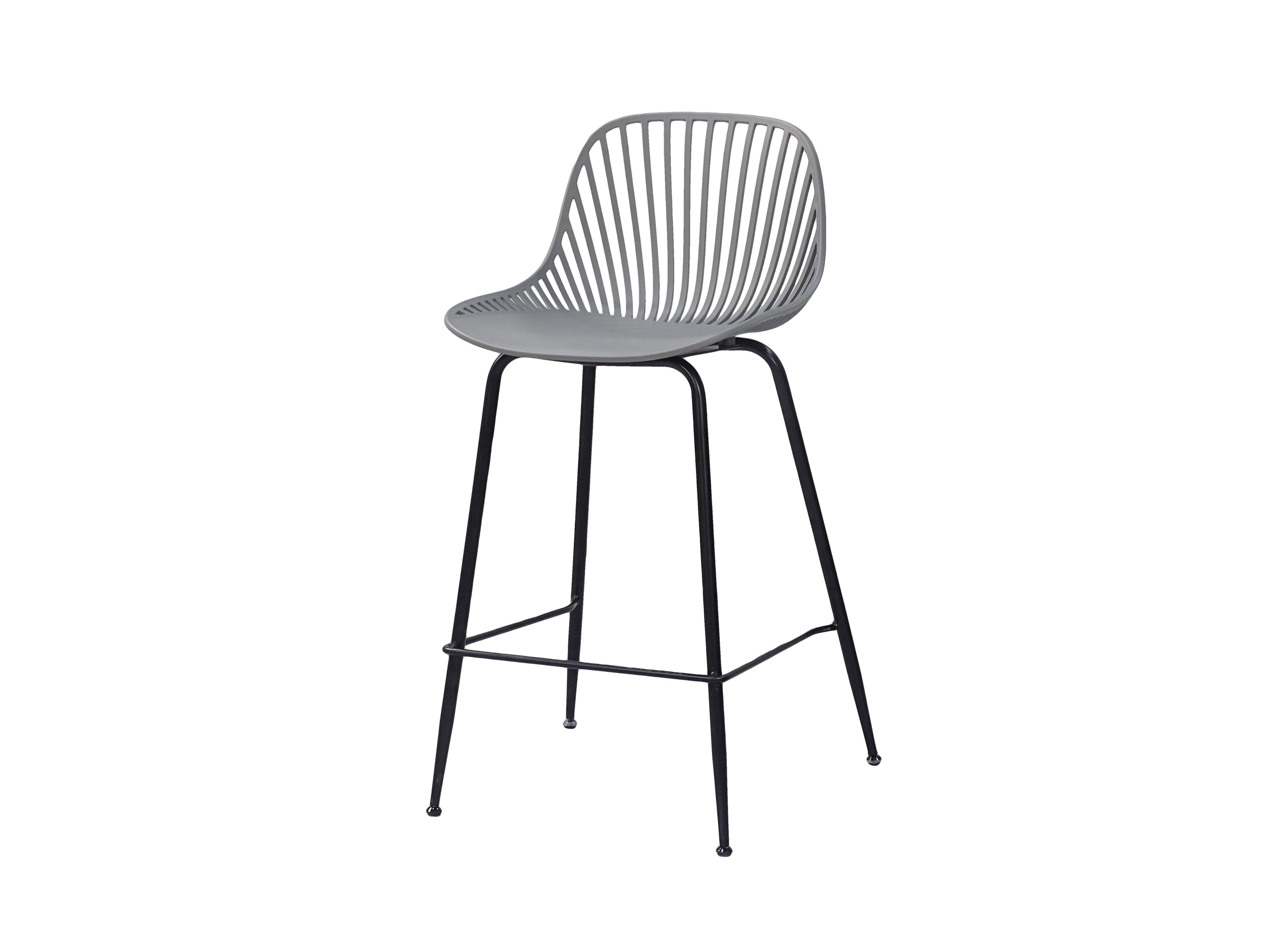 Slat-Back Polypropylene Bar Stool in Light Grey — PC-77
