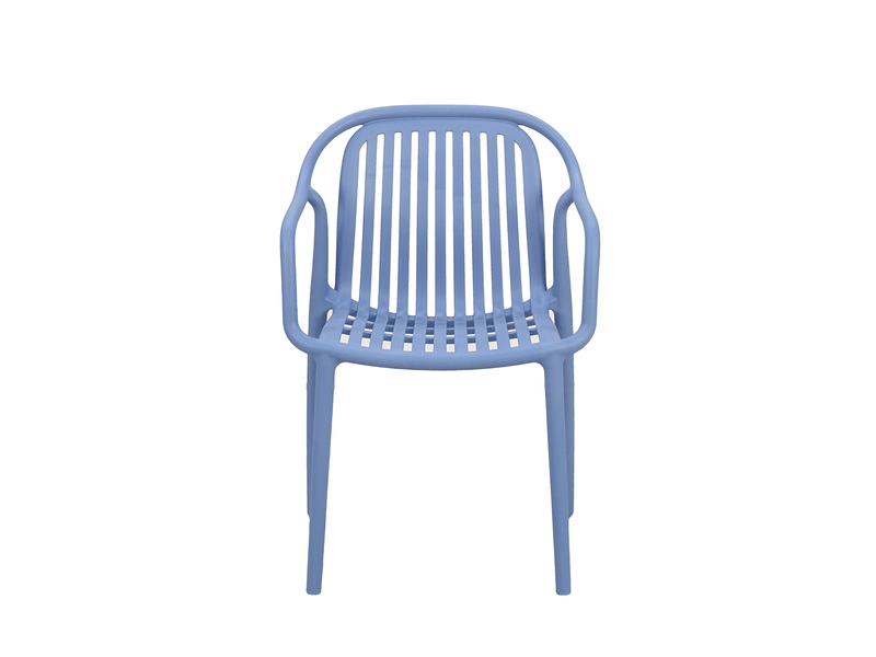Dusty blue PC-112 stackable polypropylene armchair for cafe dining
