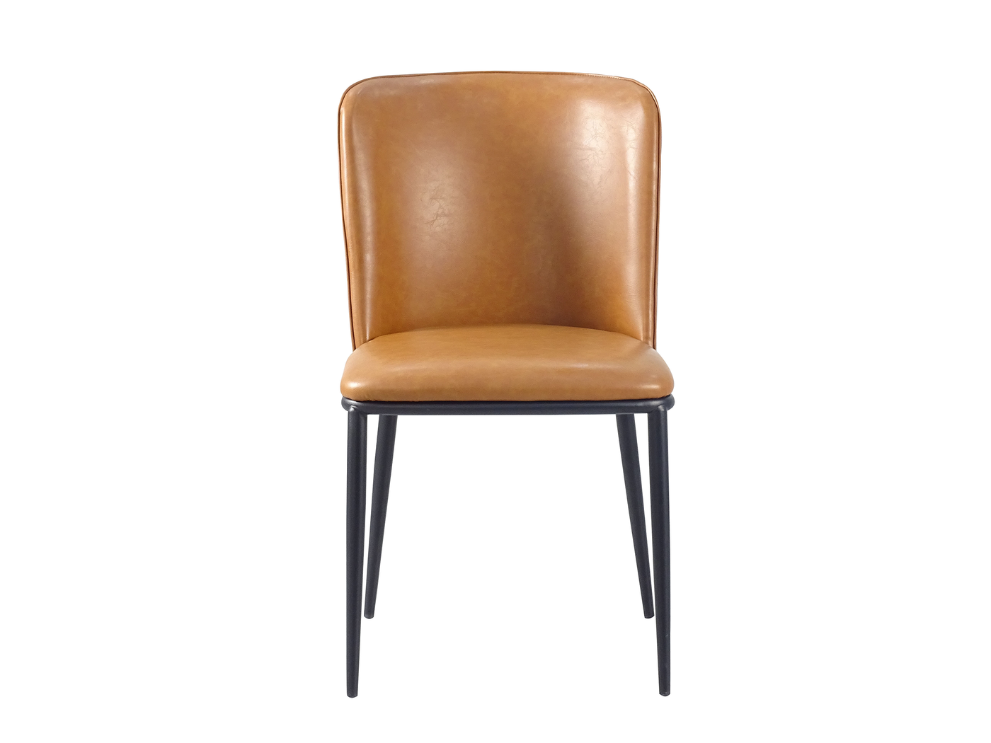 Smooth-front upholstered dining chair in cognac faux leather showing clean inner back surface — GEYA Seating DC-3063