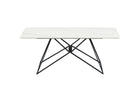 CT-37 Cross-Frame Sintered Stone Coffee Table Front View — 11mm Snow White Stone Top with Safety-Chamfered Edge, Matte Black Geometric Steel Cross-Frame Base — GEYA Seating
