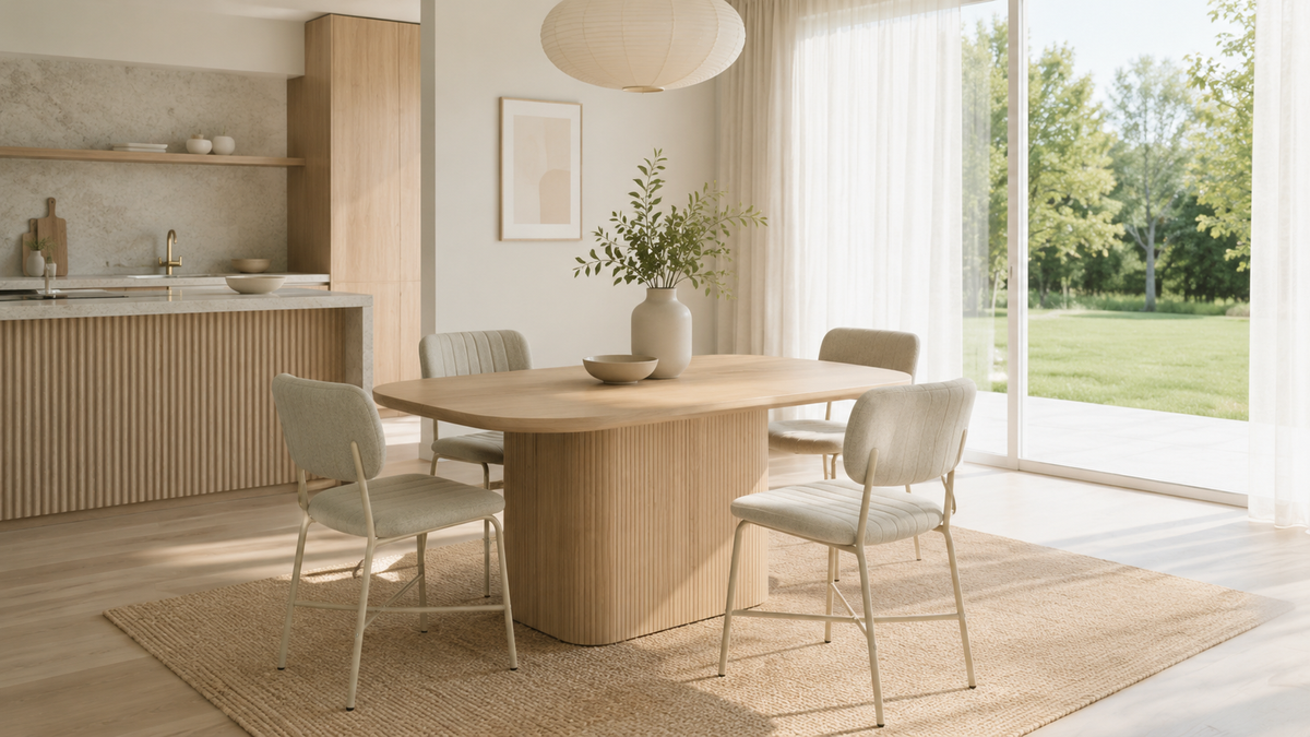 Soft Minimal Dining Room with Upholstered Chairs with [