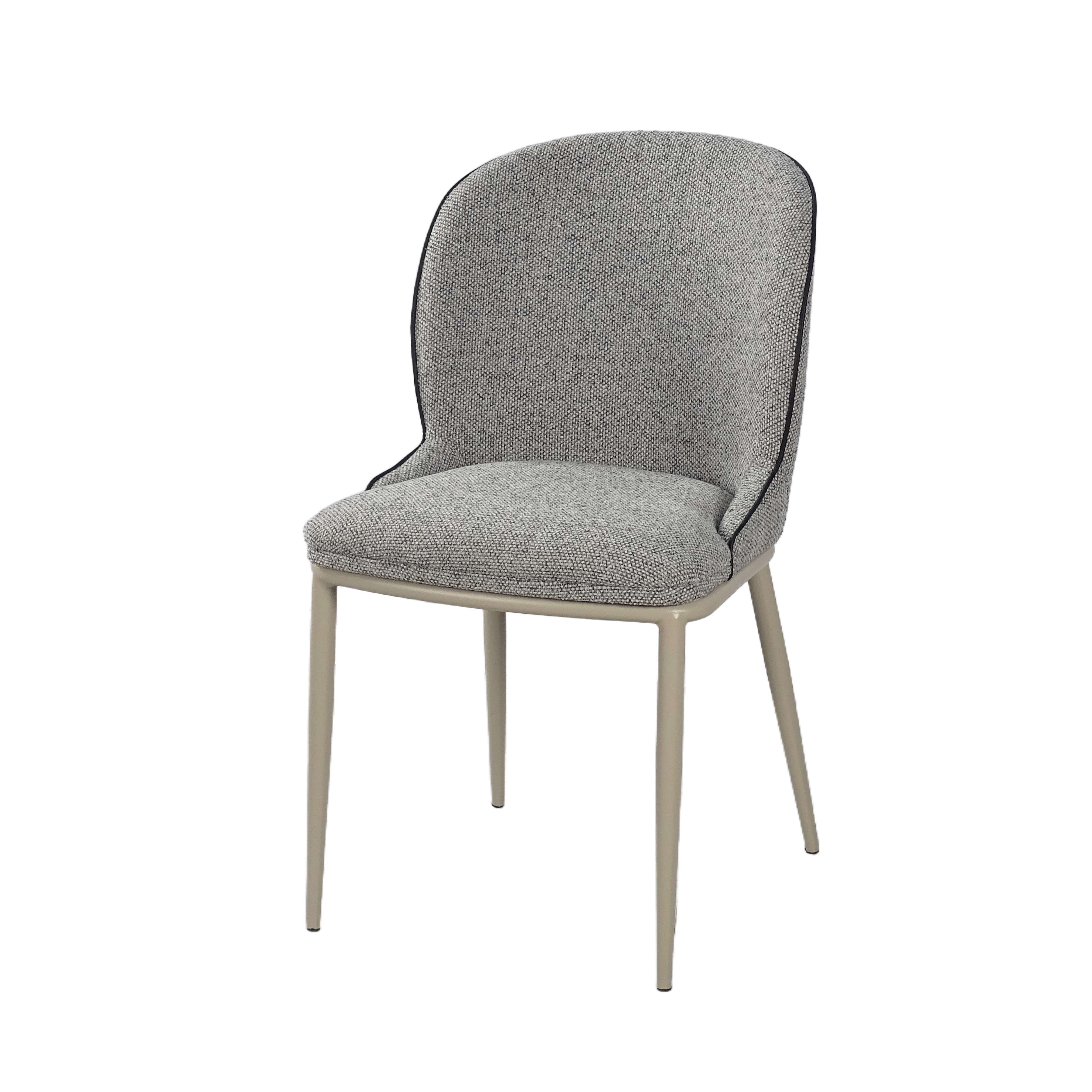 Soft Profile Dining Chair in grey COFFEE fabric with wraparound curved back, contrast PU piping, and tone-on-tone steel frame, model DC-3251.
