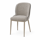 Soft Profile Dining Chair in warm grey COFFEE fabric with full backrest support, precise black PU trim, and matching powder-coated steel frame, model DC-3251