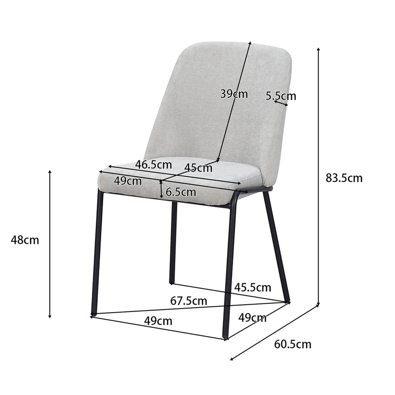 Technical dimension drawing of dining chair showing 83.5 cm height, 48 cm seat height, 60.5 cm depth DC-3070